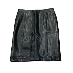 Casual Corner Skirt Womens Size 8 Black Leather Buttery Soft Braided Trim Accent